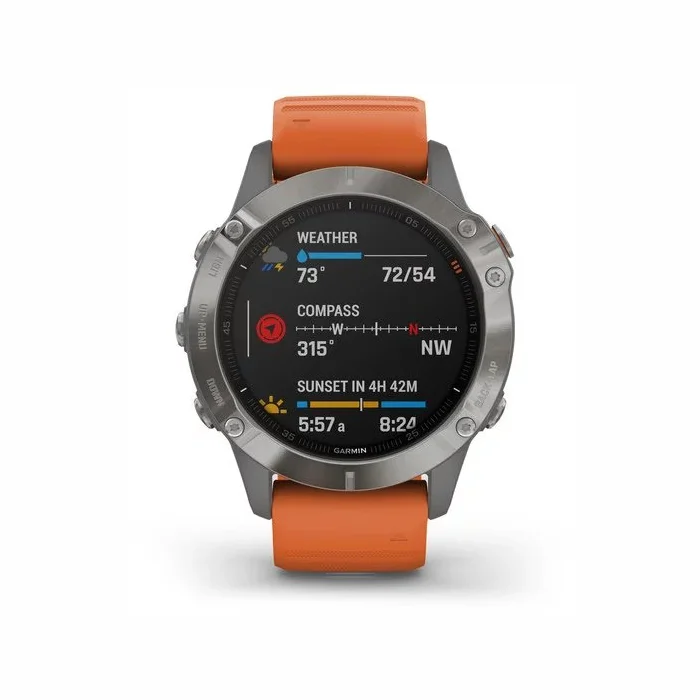 Viedpulksteņi Garmin Fenix 6 Sapphire Ti Gray with Orange band