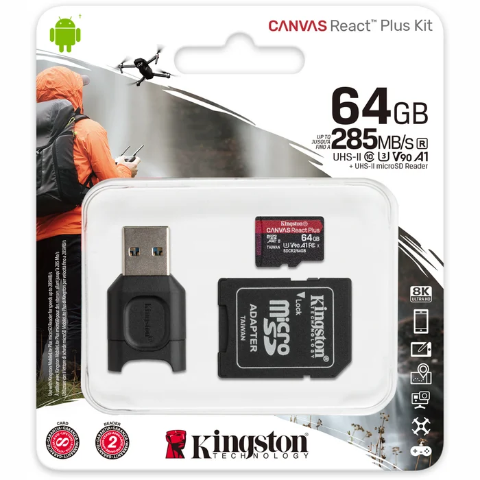 Kingston Canvas React Plus MicroSDXC UHS-II U3 Class 10 64GB
