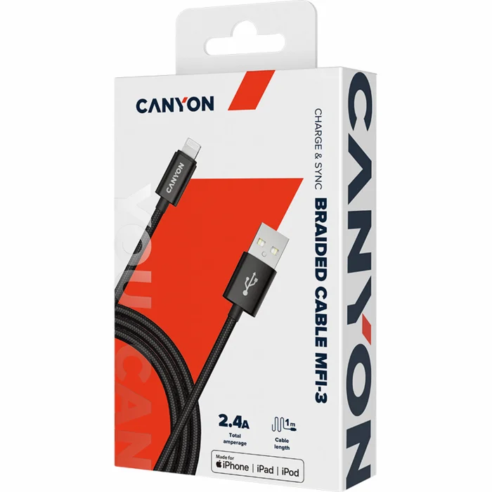 Canyon Charge & Sync MFI Braided Cable Black 1m