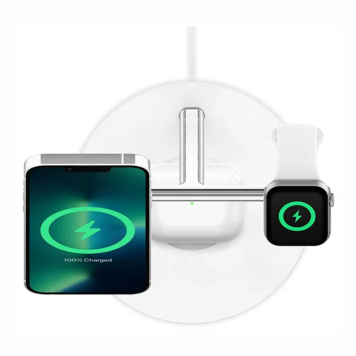 Belkin BoostCharge Pro 3-in-1 Wireless Charging Stand + AC Power Adapter White