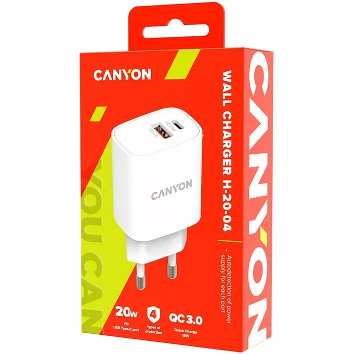 Canyon Fast Charging PD & QC 3.0 Wall Adapter H-20-04