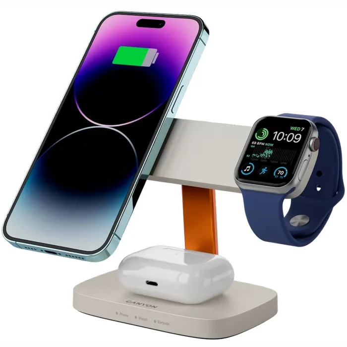 Canyon Wireless Charging Station Hexagon 310 3-in-1 LightGrey/Orange