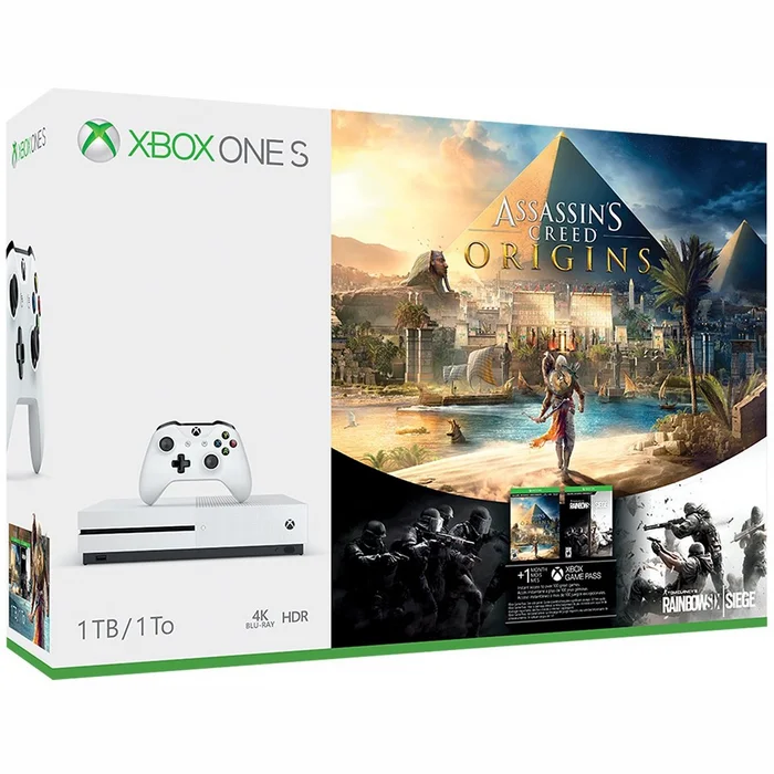 Spēļu konsoles Microsoft Xbox One S 1TB + Assassin's Creed: Origins + Tom Clancy's Rainbow Six: Siege