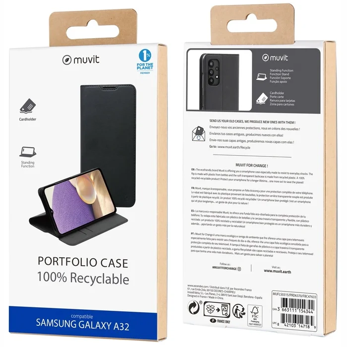 Telefona vāciņi un maciņi Samsung Galaxy A32 4G Folio Case By Muvit Black