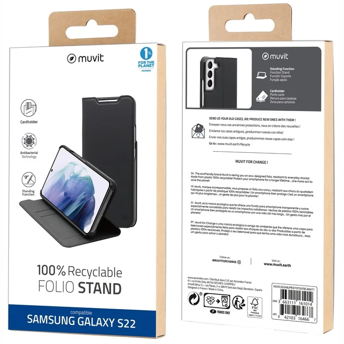 Samsung Galaxy S22 Folio Case By Muvit Black
