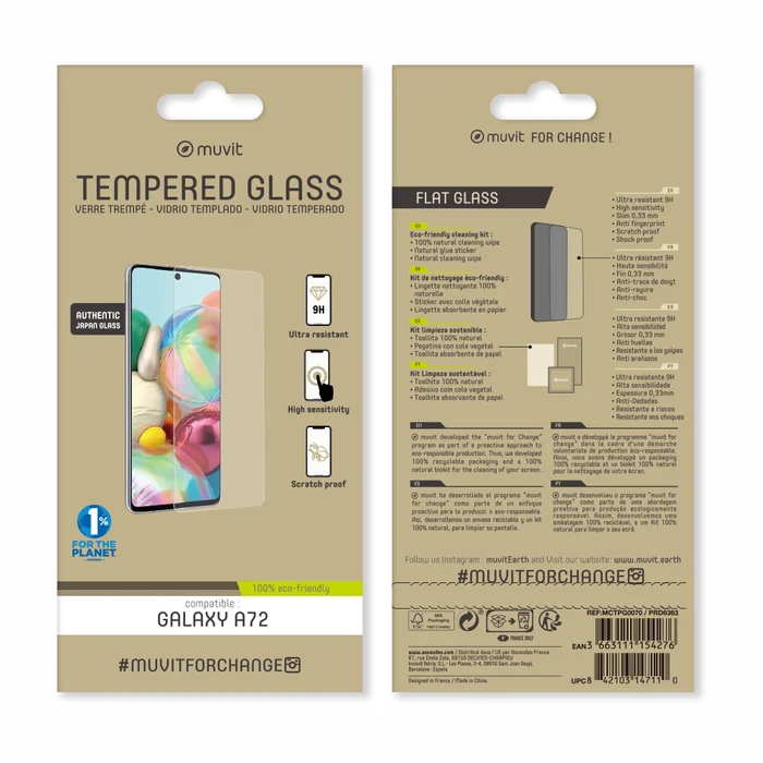 Viedtālruņa ekrāna aizsargs Samsung Galaxy A72 Tempered 2.5D Screen Glass By Muvit Transparent
