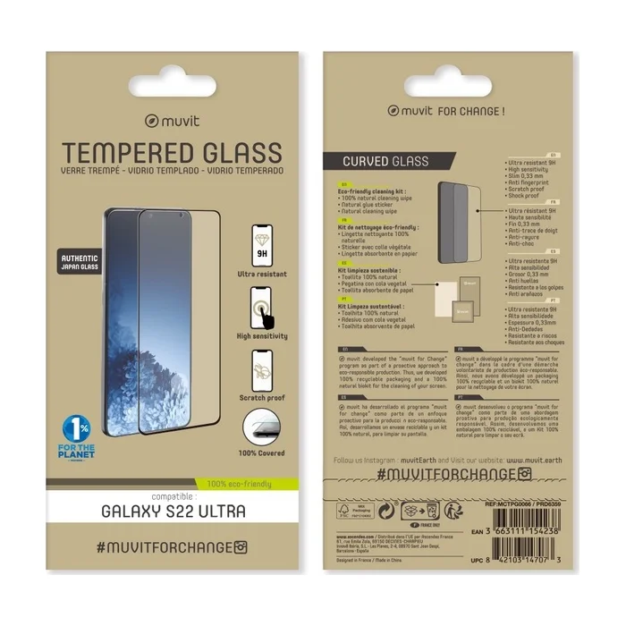 Samsung Galaxy S22 Ultra Tempered Screen Glass By Muvit Transparent