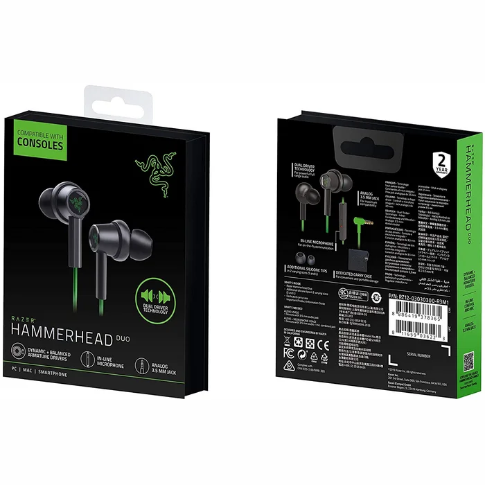 Austiņas Razer Hammerhead Duo Console Green