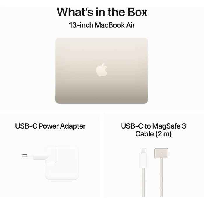 Portatīvie datori Apple MacBook Air (2024) 13" M3 chip with 8-core CPU and 10-core GPU 24GB 512GB SSD – Starlight RUS