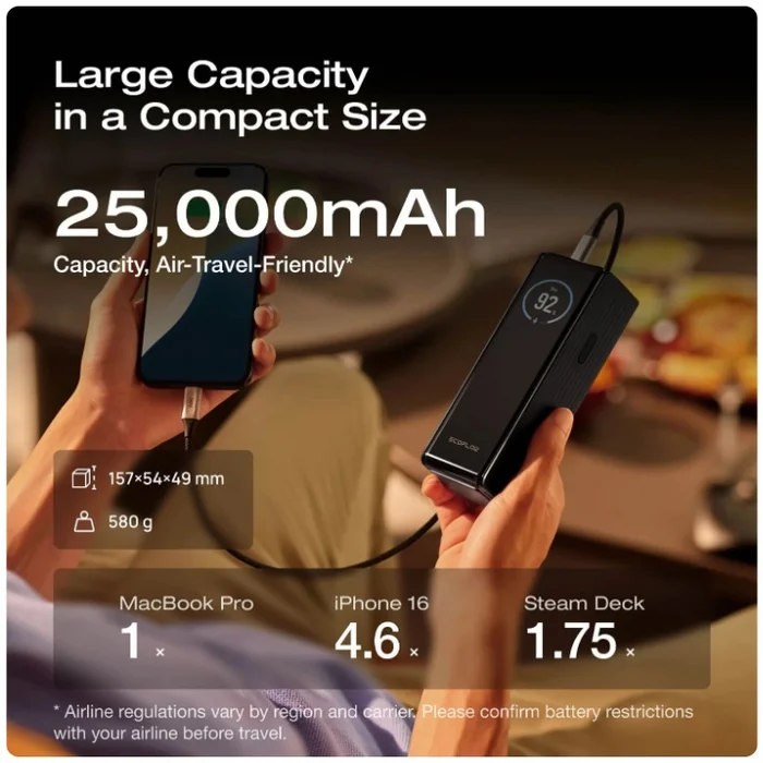 EcoFlow RAPID 25000mAh Black (iebūvēts vads komplektā)