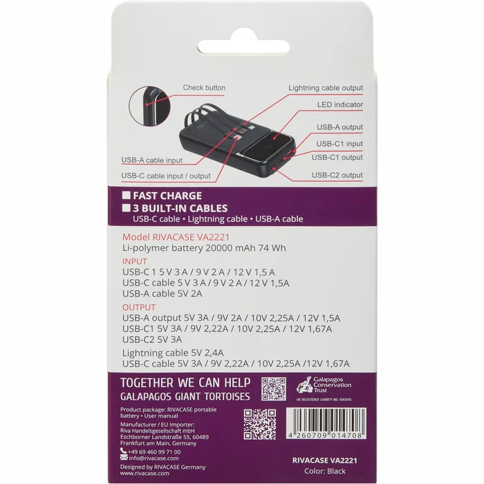 Akumulatori (Power bank) Rivacase VA2221 (20000 mAh) Black