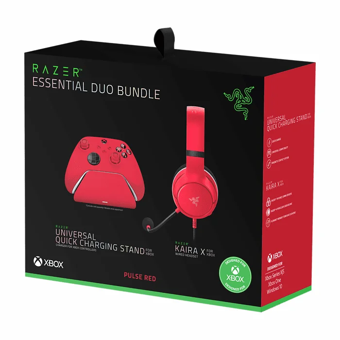 Austiņas Razer Kaira Gaming Headset for Xbox & Razer Charging Stand for Xbox Controller Red