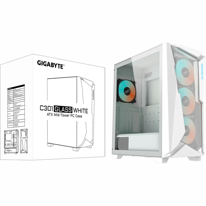 Stacionārā datora korpuss Gigabyte C301 Glass White
