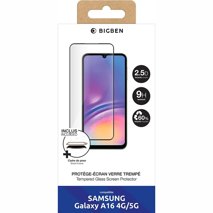 Viedtālruņa ekrāna aizsargs Samsung Galaxy A16 4G/5G Screen protector 2.5D Tempered glass + SmartFrame by BigBen