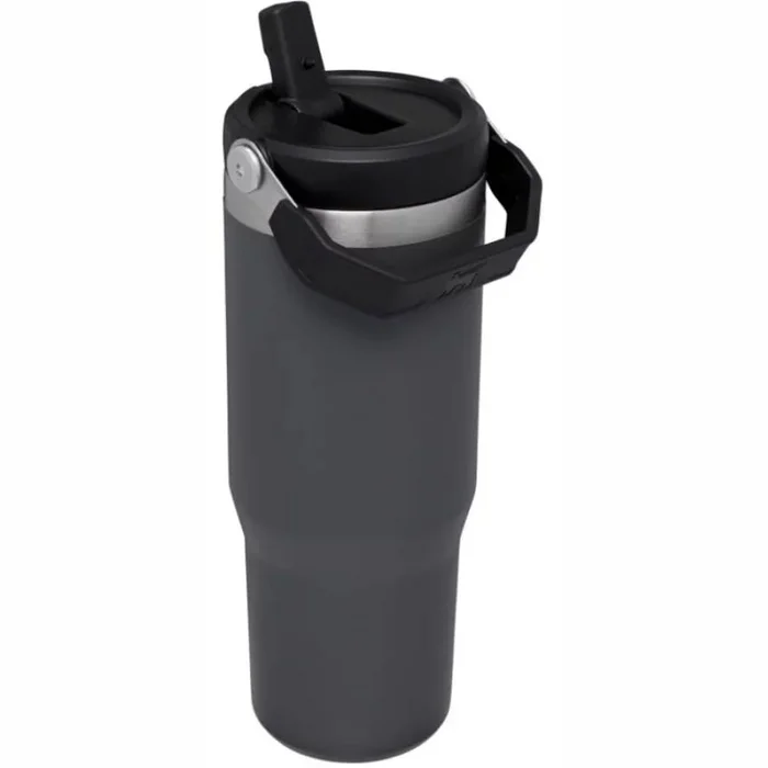 Termokrūze ar salmiņu Stanley The IceFlow Flip Straw Tumbler 0.89l Tumši pelēka