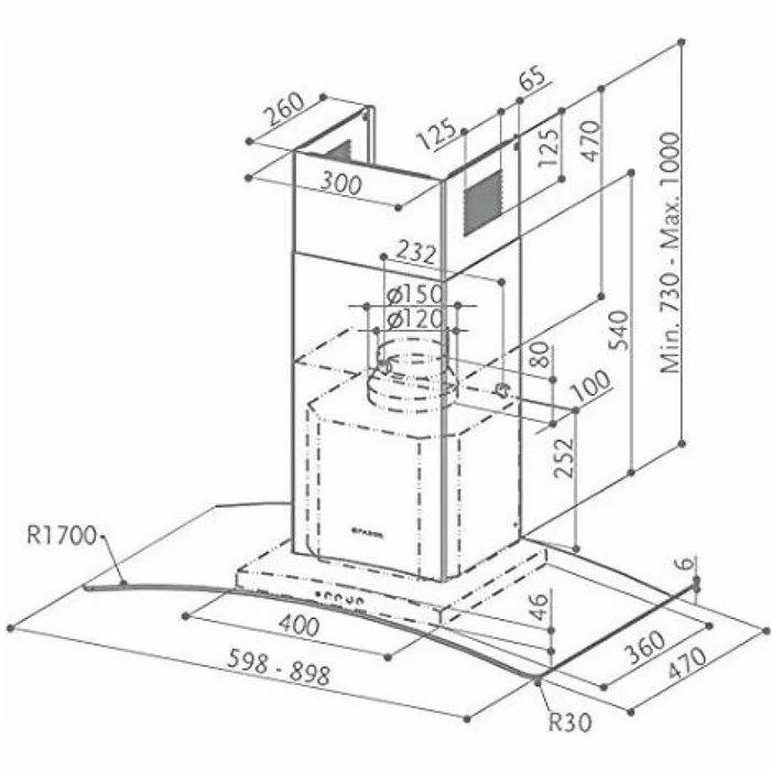 Tvaika nosūcējs Faber RAY SRM LED X/V NS A60