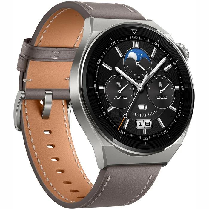 Viedpulkstenis Huawei Watch GT 3 Pro – Titanium Case with Gray Leather Strap