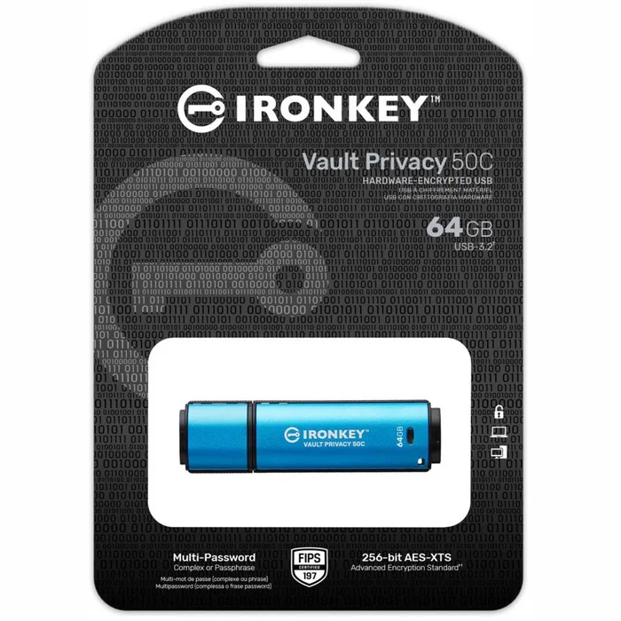 USB zibatmiņa Kingston IronKey Vault Privacy 64GB USB-C IKVP50C/64GB