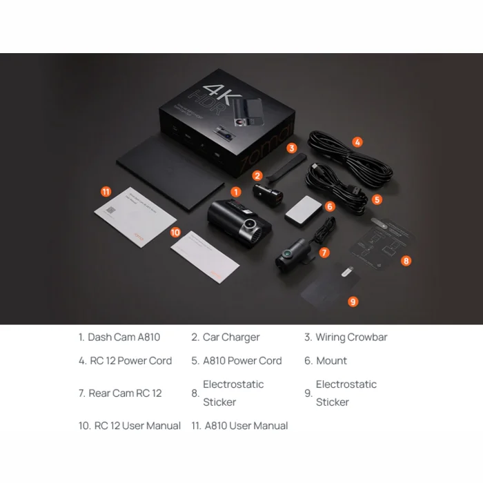 Videoreģistratori 70MAI Dash Cam 4K A810 + Rear Cam RC 12