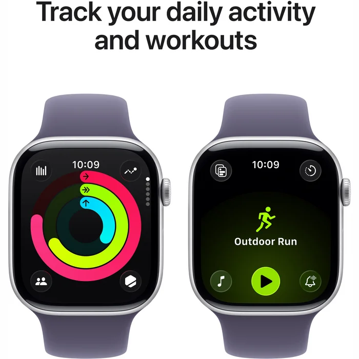 Apple Watch Series 11 GPS + Cellular 46mm Silver Aluminium Case with Purple Fog Sport Band - S/M