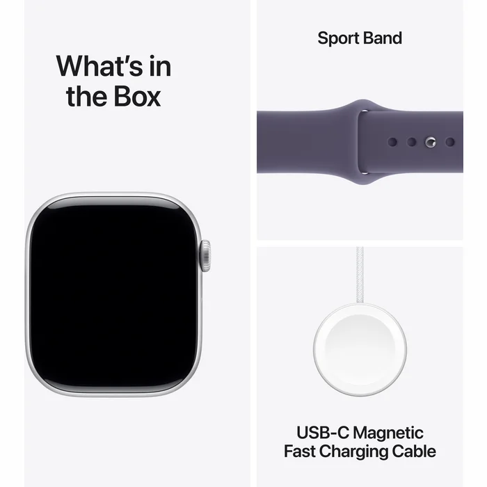 Apple Watch Series 11 GPS + Cellular 46mm Silver Aluminium Case with Purple Fog Sport Band - S/M
