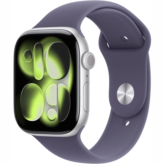 Apple Watch Series 11 GPS + Cellular 42mm Silver Aluminium Case with Purple Fog Sport Band - S/M