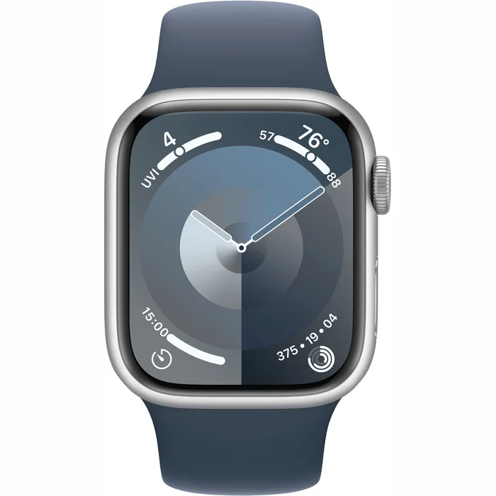 Viedpulkstenis Apple Watch Series 9 GPS 41mm Silver Aluminium Case with Storm Blue Sport Band - M/L