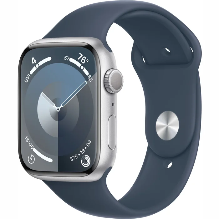 Viedpulkstenis Apple Watch Series 9 GPS 45mm Silver Aluminium Case with Storm Blue Sport Band - M/L
