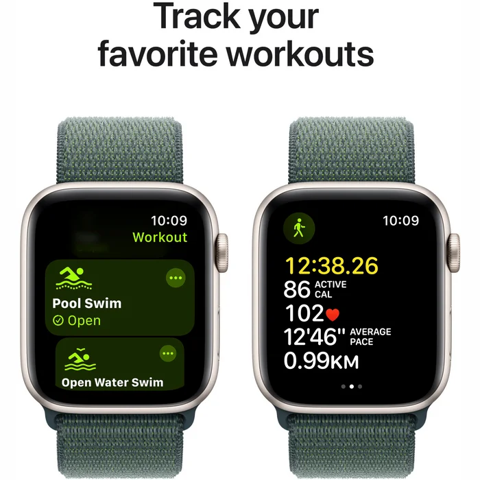 Viedpulkstenis Apple Watch SE 2024 GPS 40mm Starlight Aluminium Case with Lake Green Sport Loop