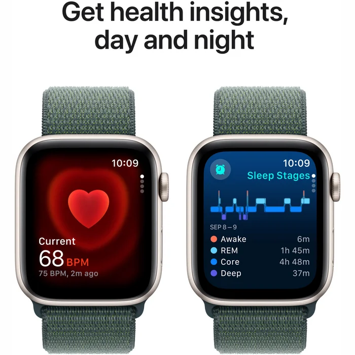 Viedpulkstenis Apple Watch SE 2024 GPS 40mm Starlight Aluminium Case with Lake Green Sport Loop