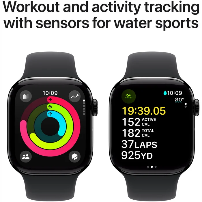 Viedpulkstenis Apple Watch Series 10 GPS 42mm Jet Black Aluminium Case with Black Sport Band - S/M