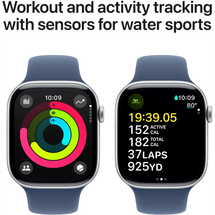 Viedpulkstenis Apple Watch Series 10 GPS 46mm Silver Aluminium Case with Denim Sport Band - M/L