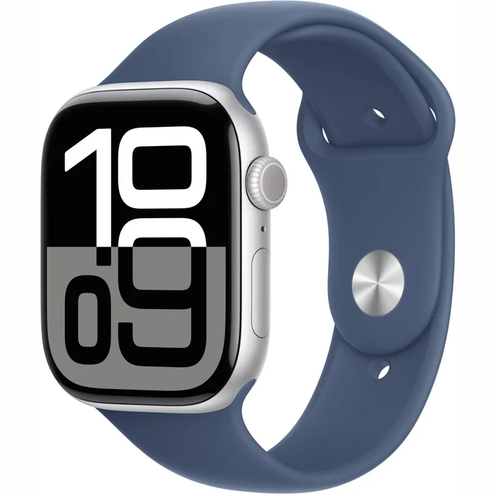 Viedpulkstenis Apple Watch Series 10 GPS 46mm Silver Aluminium Case with Denim Sport Band - M/L