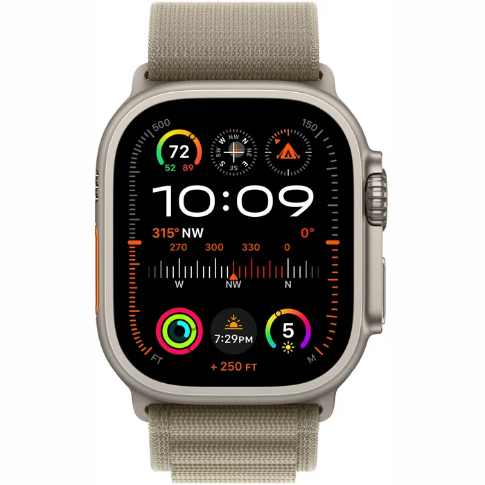 Viedpulkstenis Apple Watch Ultra 2 GPS + Cellular, 49mm Titanium Case with Olive Alpine Loop - Medium