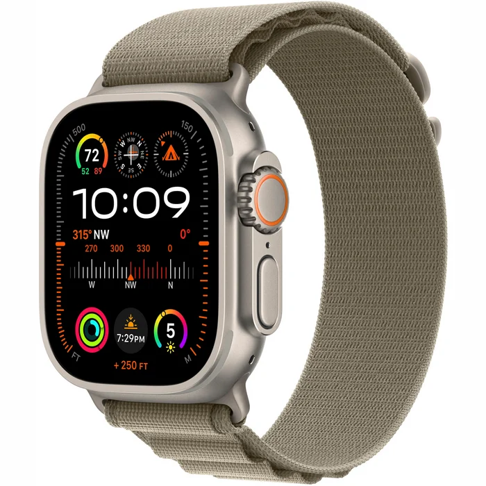 Viedpulkstenis Apple Watch Ultra 2 GPS + Cellular 49mm Titanium Case with Olive Alpine Loop - Large