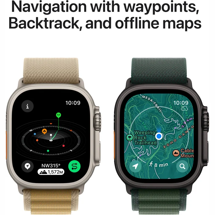 Viedpulkstenis Apple Watch Ultra 2 GPS + Cellular 49mm Black Titanium Case with Dark Green Alpine Loop - Large