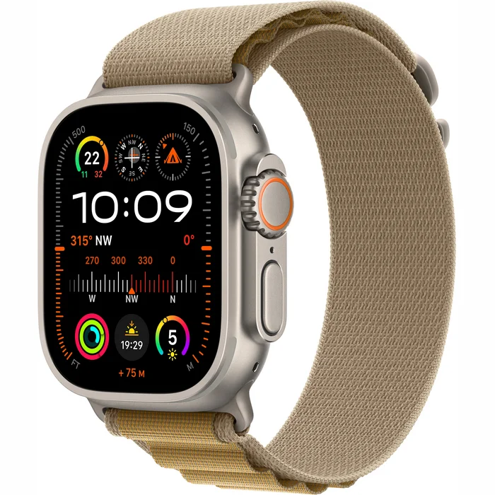 Viedpulkstenis Apple Watch Ultra 2 GPS + Cellular 49mm Natural Titanium Case with Tan Alpine Loop - Medium