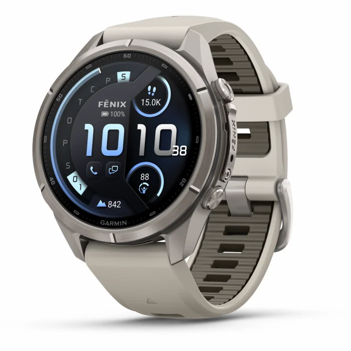 Garmin fenix 9 PRO 43mm inReach Titanium with Fog Gray/Dark Sandstone Silicone Band