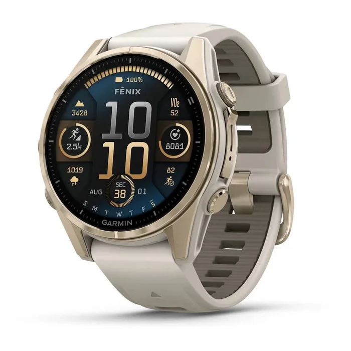 Viedpulkstenis Garmin fenix 8 43mm AMOLED Sapphire Soft Gold with Fog Gray/Dark