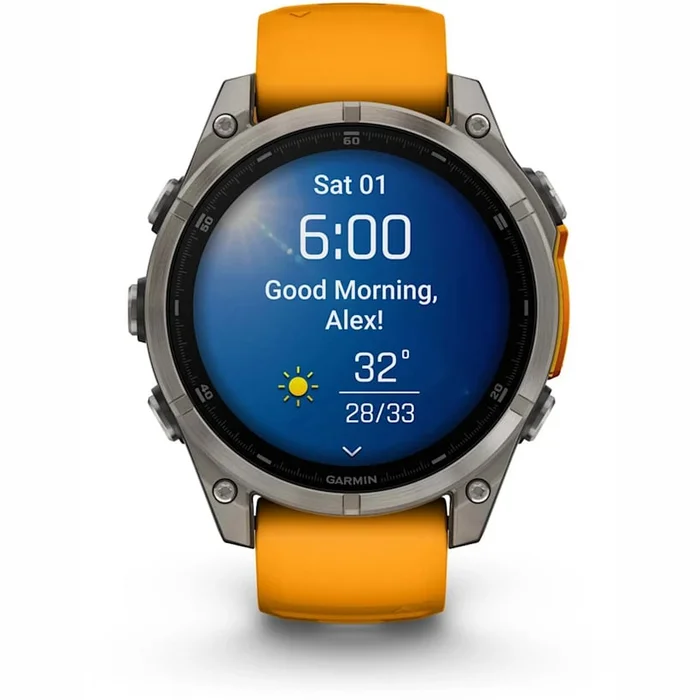 Viedpulksteņi Garmin fenix 8 47mm AMOLED Sapphire Titanium with Spark Orange/Graphite silicone band