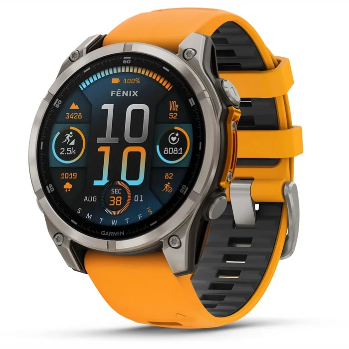 Viedpulksteņi Garmin fenix 8 47mm AMOLED Sapphire Titanium with Spark Orange/Graphite silicone band