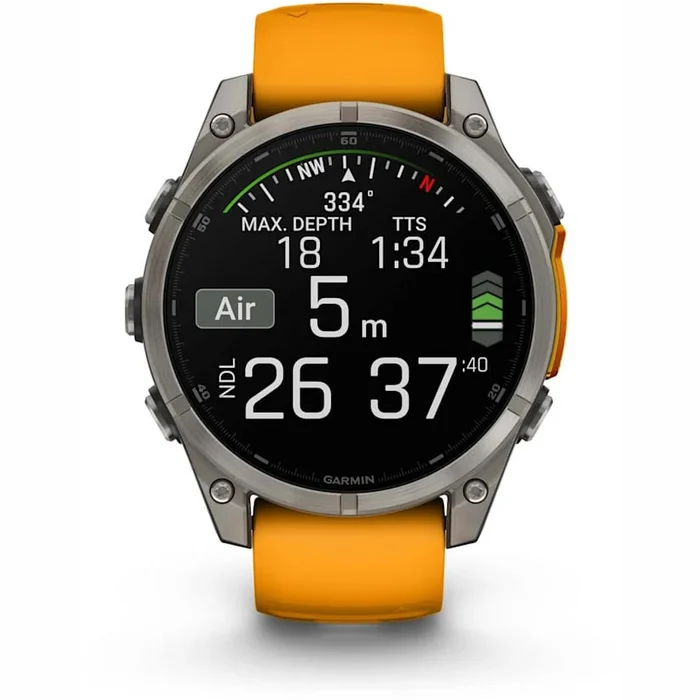 Viedpulksteņi Garmin fenix 8 47mm AMOLED Sapphire Titanium with Spark Orange/Graphite silicone band