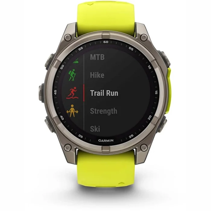 Viedpulksteņi Garmin fenix 8 47mm Solar Sapphire Titanium with Amp Yellow/Graphite silicone band