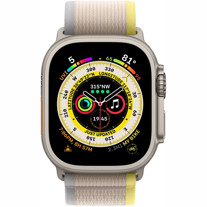 Viedpulkstenis Apple Watch Ultra GPS + Cellular  49mm Titanium Case with Yellow/Beige Trail Loop - S/M