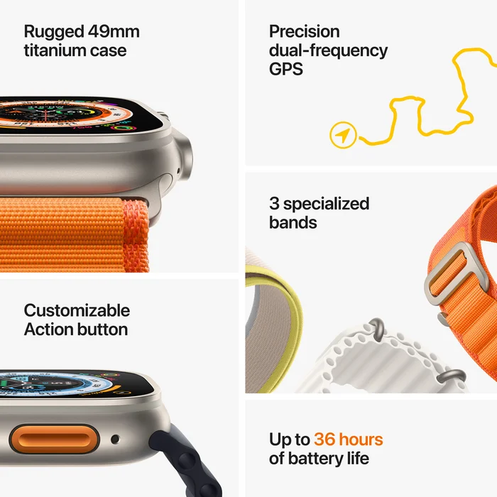 Viedpulkstenis Apple Watch Ultra GPS + Cellular  49mm Titanium Case with Yellow/Beige Trail Loop - S/M