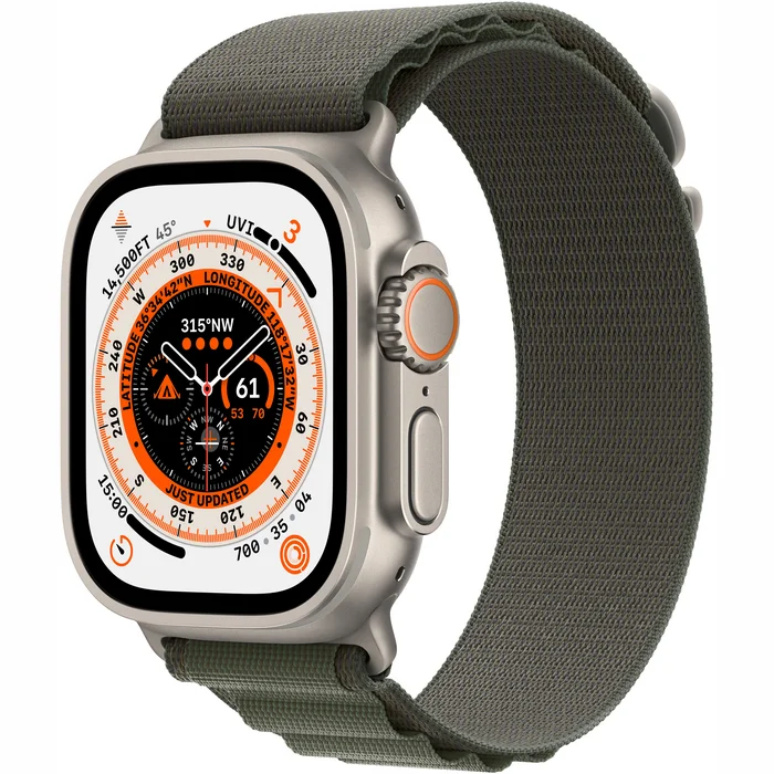 Viedpulkstenis Apple Watch Ultra GPS + Cellular 49mm Titanium Case with Green Alpine Loop - Small
