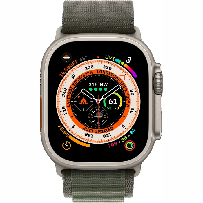 Viedpulkstenis Apple Watch Ultra GPS + Cellular 49mm Titanium Case with Green Alpine Loop - Large