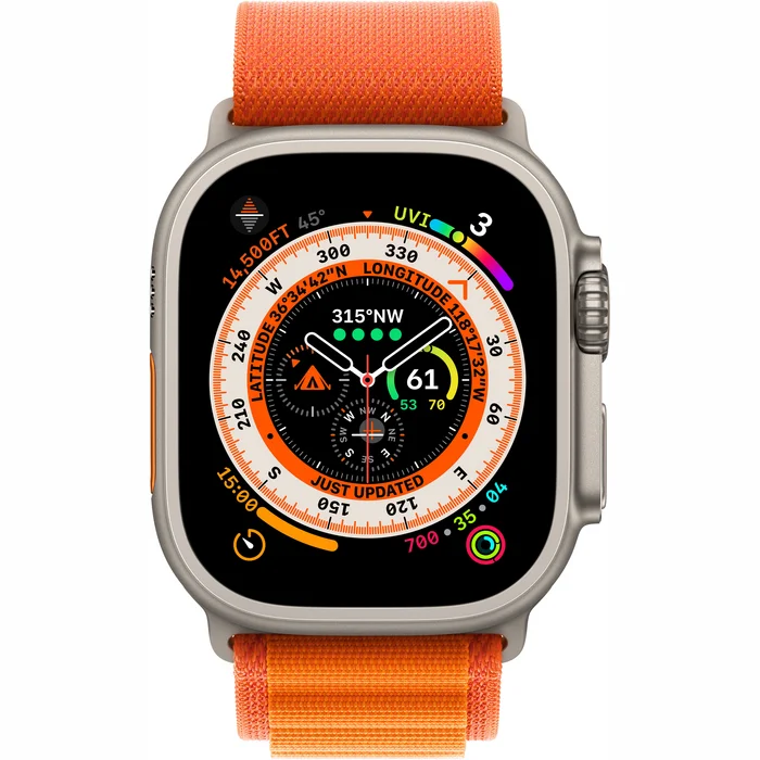 Viedpulkstenis Apple Watch Ultra GPS + Cellular 49mm Titanium Case with Orange Alpine Loop - Large