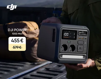 DJI Power 1000 Mini portatīvā uzlādes stacija ar rozetēm un USB pieslēgvietām — 455 € iepriekšējo 579 € vietā.