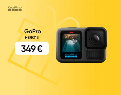 Melna GoPro HERO13 kamera. Akcijas cena 349 eur, svītrotā cena 449 eur.